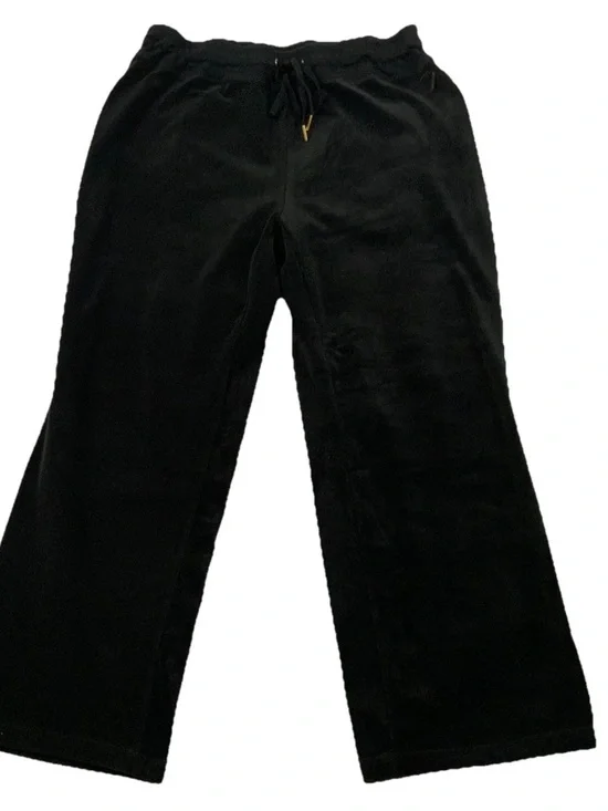Calvin Klein Velour Pants Women's 1X Black Pull On Elastic Waist Comfy Wide Leg - Picture 1 of 16